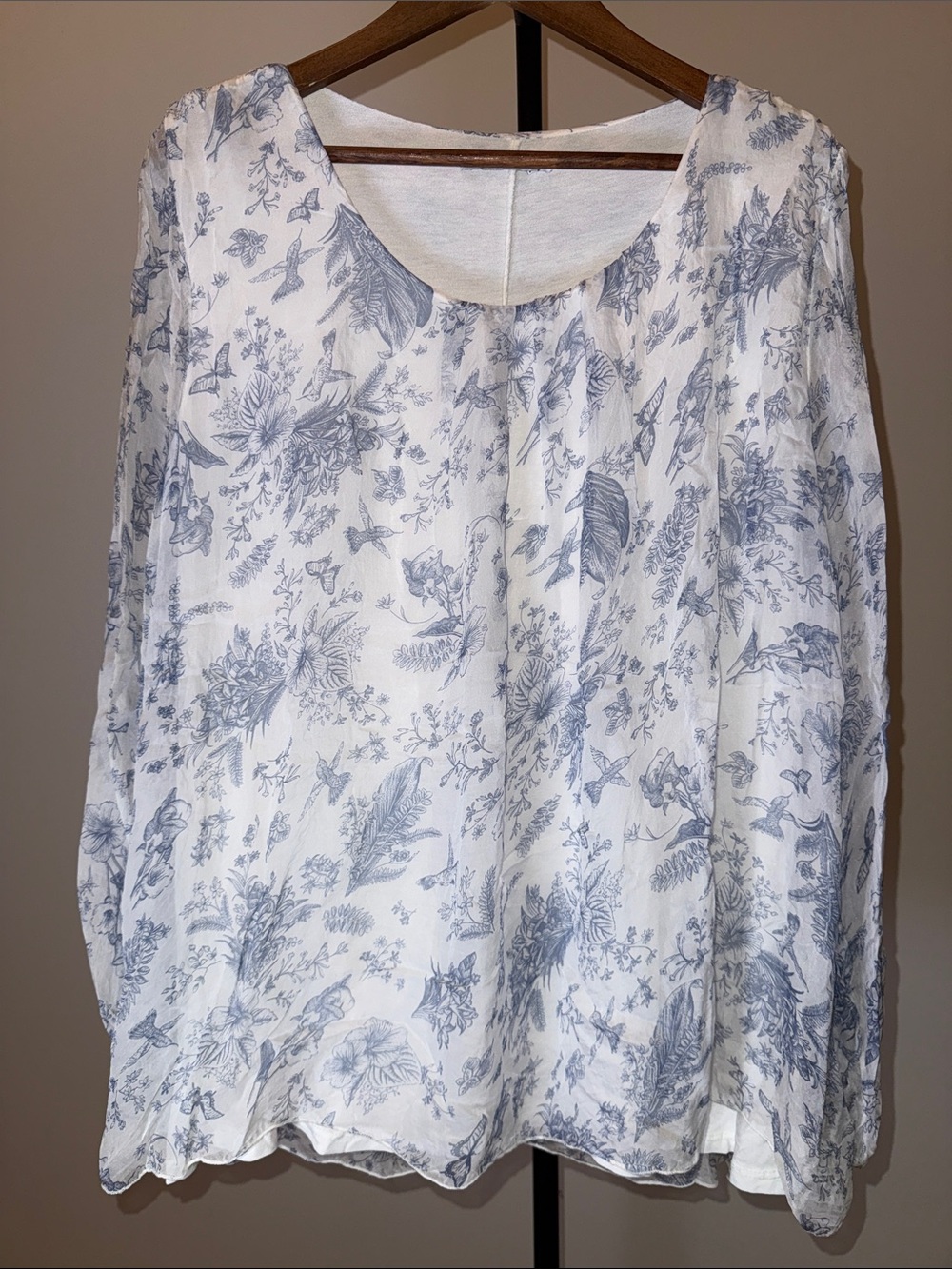 Elena Baldi Italy Blue White Toile Floral Silk Layered Blouse Top 2X